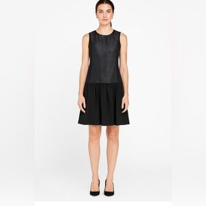 Rene Lezard Shimmer Black Drop Waist Dress EU 36 Small Cotton Rayon Silk NWT
